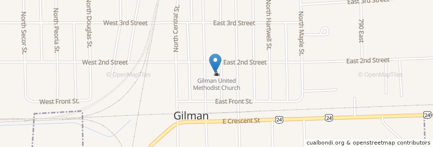 Mapa de ubicacion de Gilman United Methodist Church en United States, Illinois, Iroquois County, Gilman.
