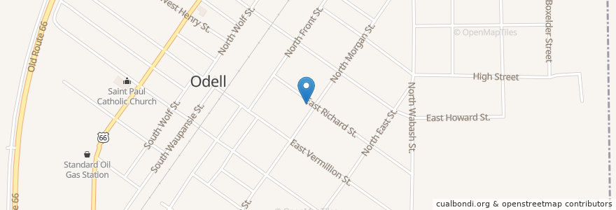 Mapa de ubicacion de United Methodist Church of Odell en الولايات المتّحدة الأمريكيّة, إلينوي, Livingston County, Odell.