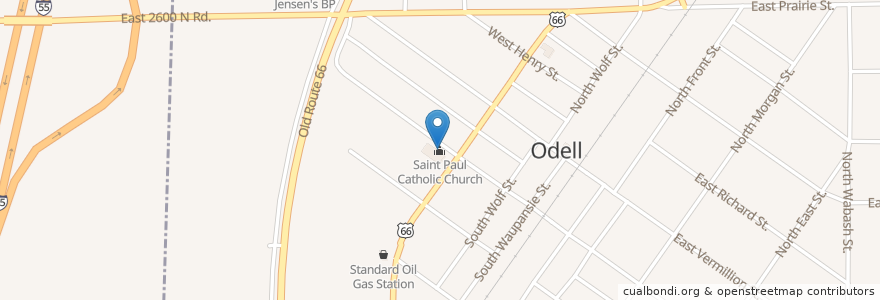 Mapa de ubicacion de Saint Paul Catholic Church en الولايات المتّحدة الأمريكيّة, إلينوي, Livingston County, Odell.
