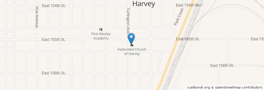 Mapa de ubicacion de Federated Church of Harvey en United States, Illinois, Harvey.