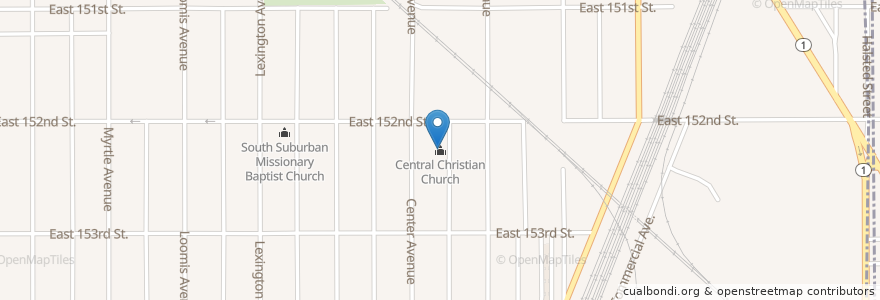 Mapa de ubicacion de Central Christian Church en United States, Illinois, Harvey.