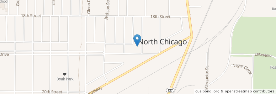Mapa de ubicacion de Emmanuel Faith Bible Christian Church en 미국, 일리노이, North Chicago.
