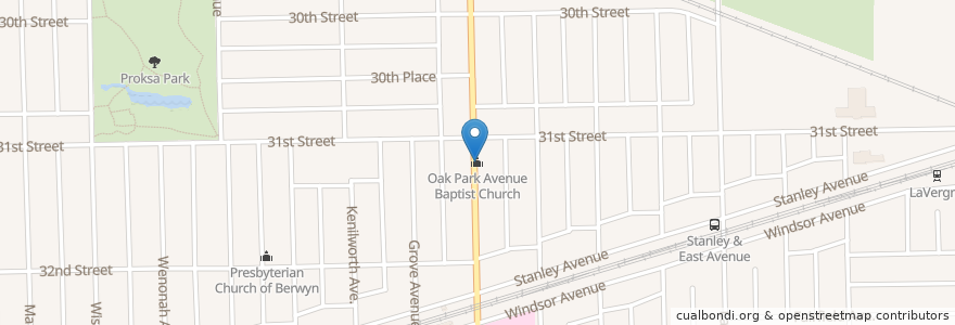 Mapa de ubicacion de Oak Park Avenue Baptist Church en 미국, 일리노이, Berwyn.