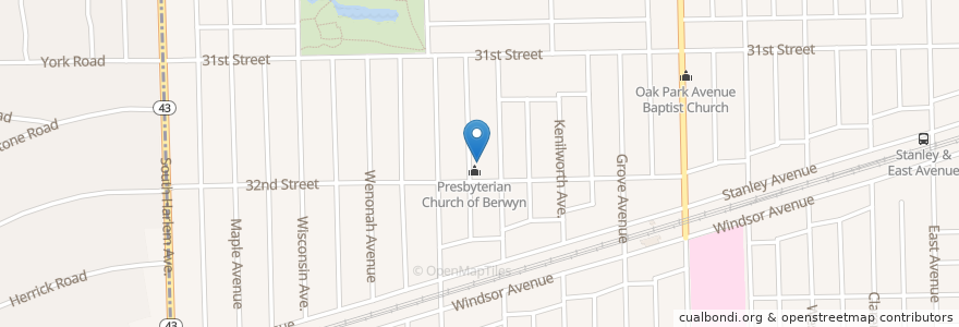 Mapa de ubicacion de Presbyterian Church of Berwyn en Estados Unidos De América, Illinois, Berwyn.