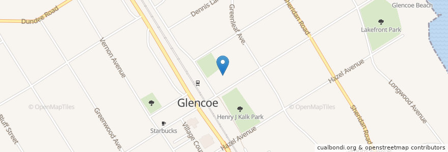 Mapa de ubicacion de Glencoe Union Church en アメリカ合衆国, イリノイ州, Glencoe.