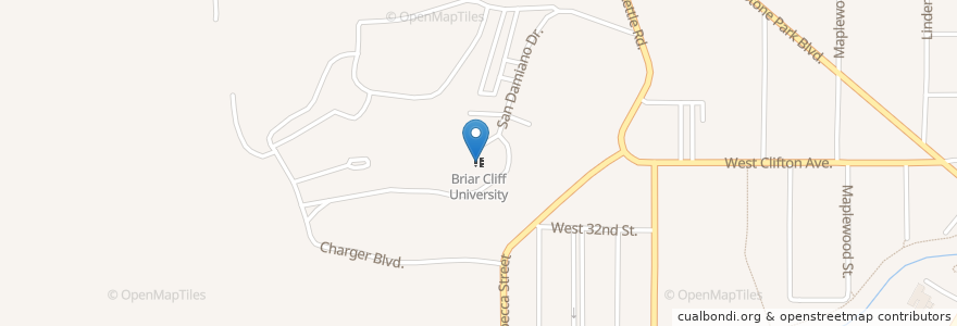 Mapa de ubicacion de Briar Cliff University en Verenigde Staten, Iowa, Woodbury County, Sioux City.