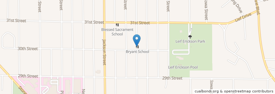 Mapa de ubicacion de Bryant School en Verenigde Staten, Iowa, Woodbury County, Sioux City.