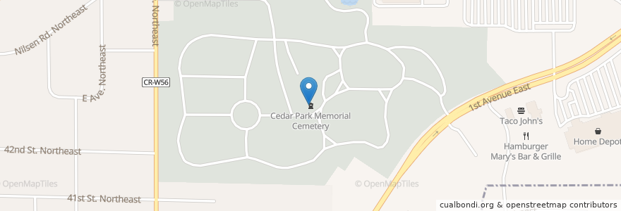 Mapa de ubicacion de Cedar Park Memorial Cemetery en アメリカ合衆国, アイオワ州, Linn County, Cedar Rapids.