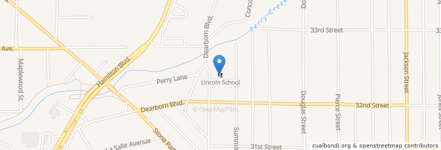 Mapa de ubicacion de Lincoln School en Verenigde Staten, Iowa, Woodbury County, Sioux City.