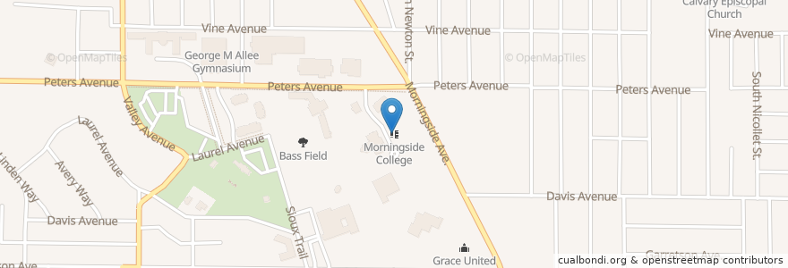 Mapa de ubicacion de Morningside College en 美利坚合众国/美利堅合眾國, 艾奥瓦州, Woodbury County, Sioux City.