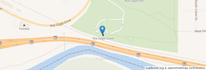 Mapa de ubicacion de War Eagle Grave en 미국, 아이오와, Woodbury County, Sioux City.