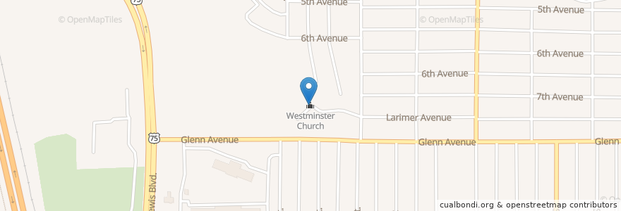 Mapa de ubicacion de Westminster Church en الولايات المتّحدة الأمريكيّة, آيوا, Woodbury County, Sioux City.