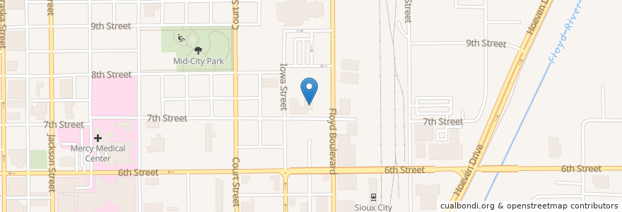 Mapa de ubicacion de Holy Family School Saint Joseph Center en 美利坚合众国/美利堅合眾國, 艾奥瓦州, Woodbury County, Sioux City.