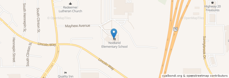 Mapa de ubicacion de Nodland Elementary School en Vereinigte Staaten Von Amerika, Iowa, Woodbury County, Sioux City.