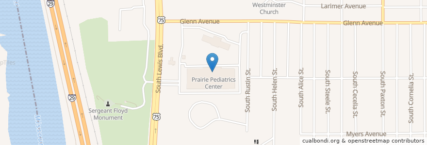Mapa de ubicacion de Prairie Pediatrics Center en 미국, 아이오와, Woodbury County, Sioux City.