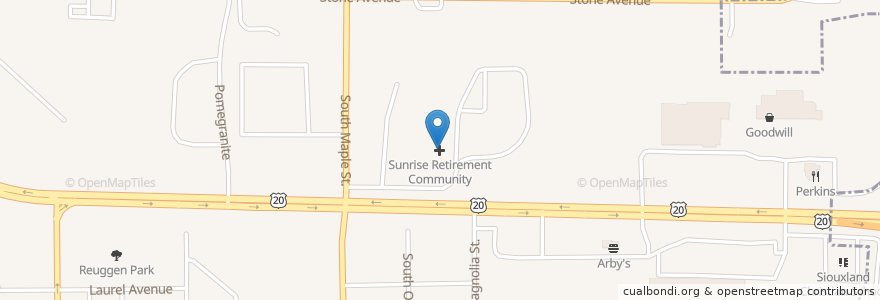 Mapa de ubicacion de Sunrise Retirement Community en الولايات المتّحدة الأمريكيّة, آيوا, Woodbury County, Sioux City.