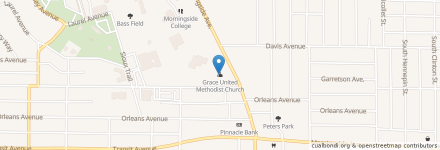 Mapa de ubicacion de Grace United Methodist Church en 미국, 아이오와, Woodbury County, Sioux City.
