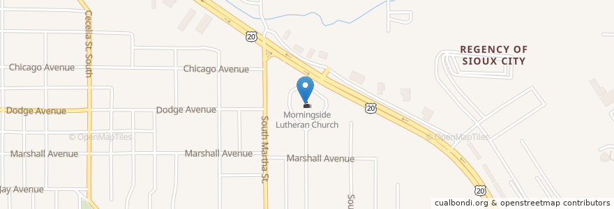Mapa de ubicacion de Morningside Lutheran Church en ایالات متحده آمریکا, آیووا, Woodbury County, Sioux City.