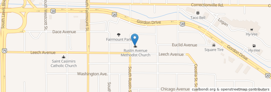Mapa de ubicacion de Rustin Avenue Methodist Church en Vereinigte Staaten Von Amerika, Iowa, Woodbury County, Sioux City.