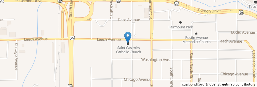 Mapa de ubicacion de Saint Casimirs Catholic Church en アメリカ合衆国, アイオワ州, Woodbury County, Sioux City.