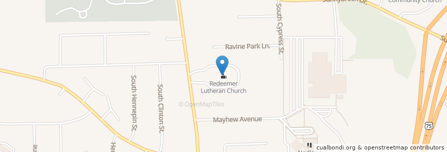 Mapa de ubicacion de Redeemer Lutheran Church en Amerika Syarikat, Iowa, Woodbury County, Sioux City.