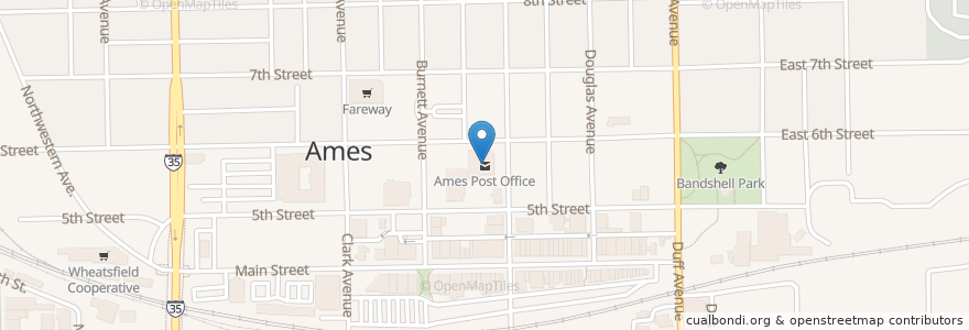 Mapa de ubicacion de Ames Post Office en Estados Unidos Da América, Iowa, Story County, Ames.