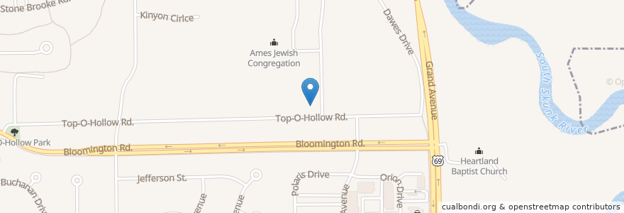 Mapa de ubicacion de Kingdom Hall of Jehovahs Witnesses en United States, Iowa, Story County, Ames.