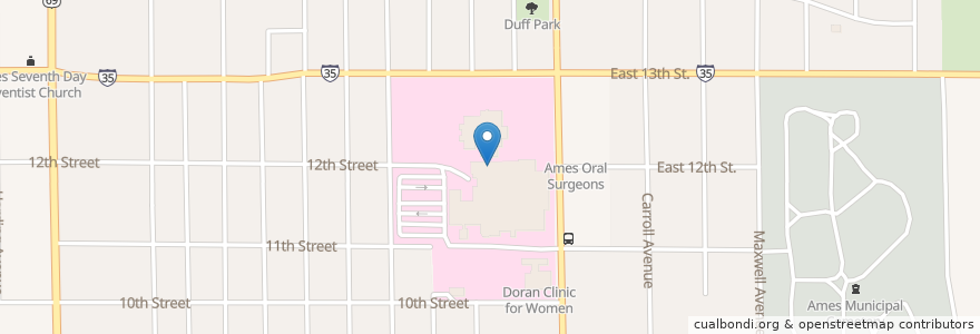 Mapa de ubicacion de Bliss Cancer Center en United States, Iowa, Story County, Ames.