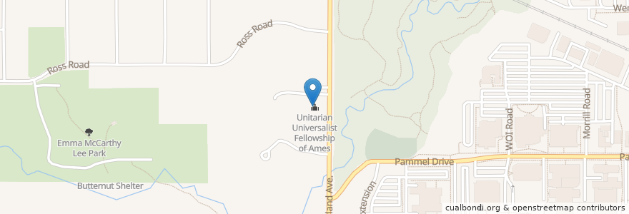 Mapa de ubicacion de Unitarian Universalist Fellowship of Ames en 美利坚合众国/美利堅合眾國, 艾奥瓦州, Story County, Ames.