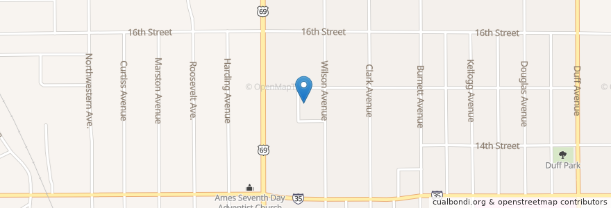 Mapa de ubicacion de Saint Paul Lutheran Church en ایالات متحده آمریکا, آیووا, Story County, Ames.