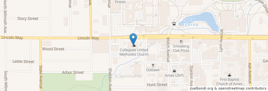 Mapa de ubicacion de Collegiate United Methodist Church en ایالات متحده آمریکا, آیووا, Story County, Ames.