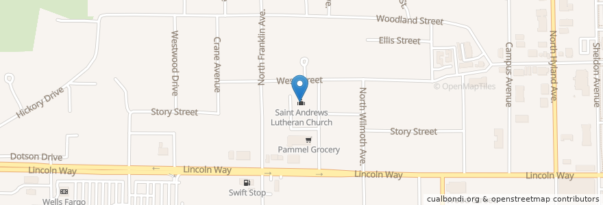 Mapa de ubicacion de Saint Andrews Lutheran Church en États-Unis D'Amérique, Iowa, Story County, Ames.