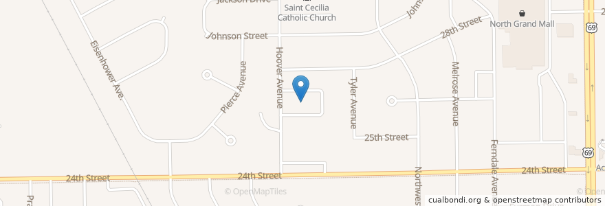 Mapa de ubicacion de The Church of Jesus Christ of Latter-day Saints en 미국, 아이오와, Story County, Ames.