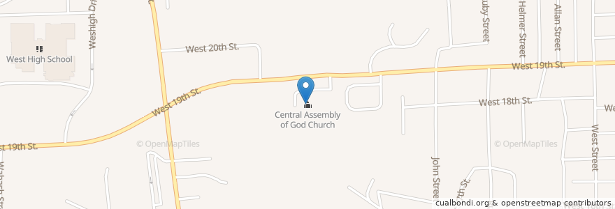 Mapa de ubicacion de Central Assembly of God Church en Estados Unidos De América, Iowa, Woodbury County, Sioux City.