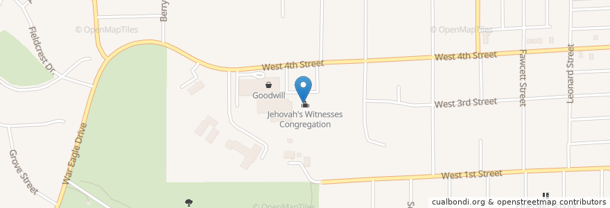 Mapa de ubicacion de Jehovah's Witnesses Congregation en 미국, 아이오와, Woodbury County, Sioux City.