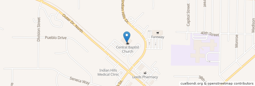 Mapa de ubicacion de Central Baptist Church en 美利坚合众国/美利堅合眾國, 艾奥瓦州, Woodbury County, Sioux City.