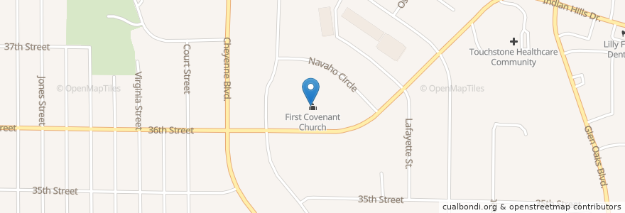 Mapa de ubicacion de First Covenant Church en Estados Unidos Da América, Iowa, Woodbury County, Sioux City.