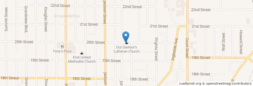 Mapa de ubicacion de Our Saviour's Lutheran Church en ایالات متحده آمریکا, آیووا, Woodbury County, Sioux City.