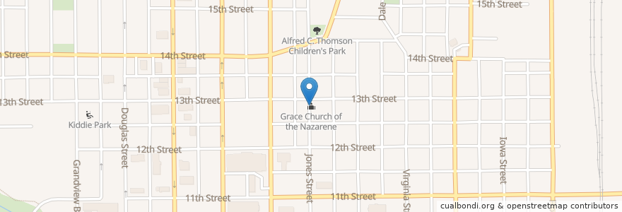 Mapa de ubicacion de Grace Church of the Nazarene en Estados Unidos De América, Iowa, Woodbury County, Sioux City.