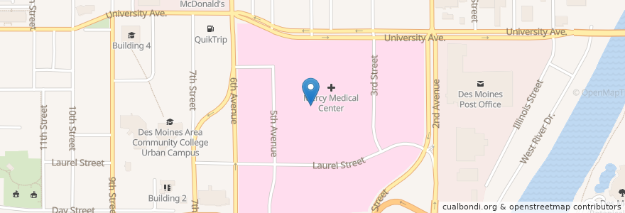 Mapa de ubicacion de Mercy Center for Pain Medicine en 美利坚合众国/美利堅合眾國, 艾奥瓦州, Polk County, Des Moines.