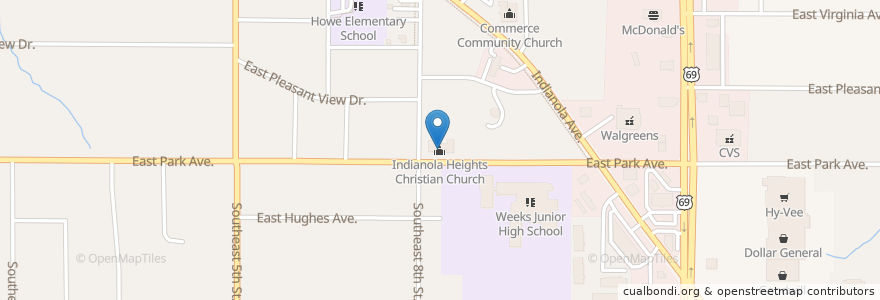 Mapa de ubicacion de Indianola Heights Christian Church en ایالات متحده آمریکا, آیووا, Polk County, Des Moines.