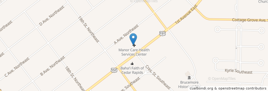 Mapa de ubicacion de Manor Care Health Services Center en États-Unis D'Amérique, Iowa, Linn County, Cedar Rapids.