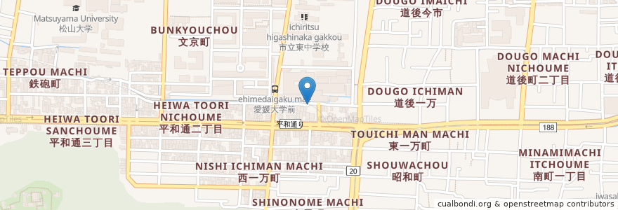 Mapa de ubicacion de 自動販売機　KIRIN en Japan, 愛媛県, 松山市.