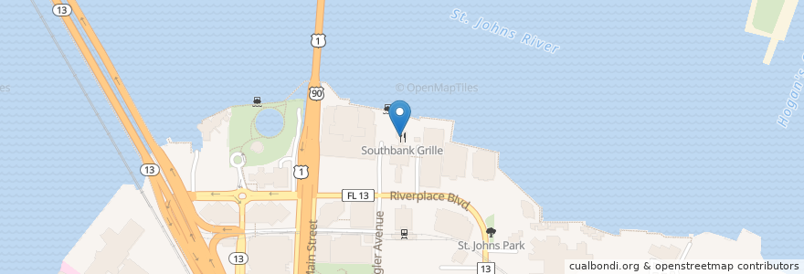 Mapa de ubicacion de Southbank Grille en Amerika Birleşik Devletleri, Florida, Duval County, Jacksonville.
