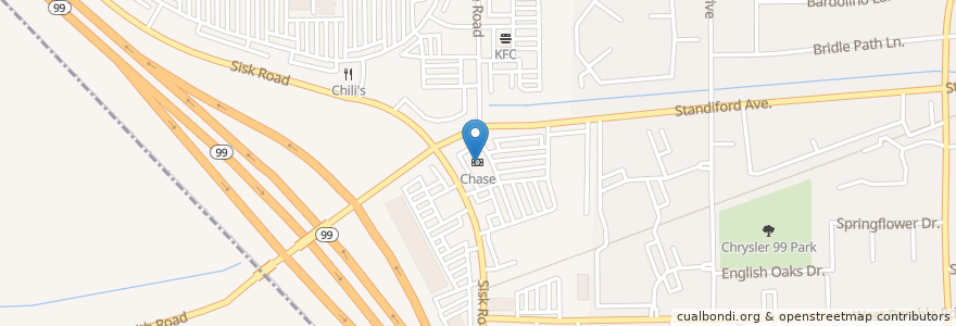 Mapa de ubicacion de Chase en Amerika Syarikat, California, Stanislaus County, Modesto.
