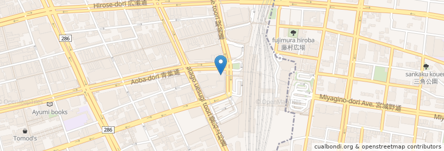 Mapa de ubicacion de 七十七銀行 en 日本, 宫城县, 仙台市, 青葉区.