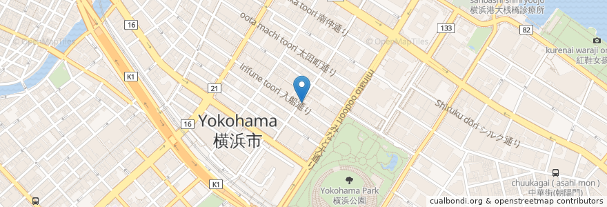 Mapa de ubicacion de 相州そば en 일본, 가나가와현, 요코하마시, 中区.