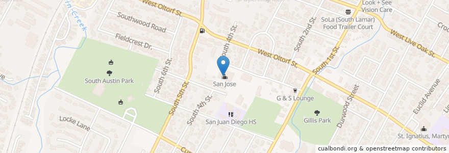 Mapa de ubicacion de San Jose en Estados Unidos Da América, Texas, Travis County, Austin.