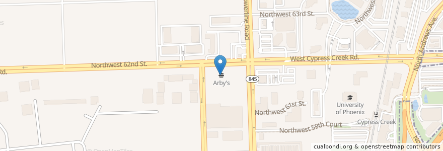 Mapa de ubicacion de Arby's en アメリカ合衆国, フロリダ州, Broward County, Fort Lauderdale.
