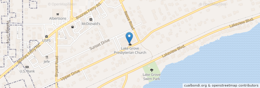 Mapa de ubicacion de Lake Grove Presbyterian Church en Estados Unidos De América, Oregón, Clackamas County, Lake Oswego.